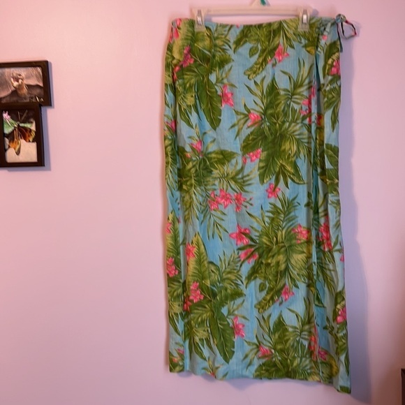 Jones New York Sport Tropical Foliage Floral Linen Wrap Maxi Skirt size 14 - Picture 1 of 14